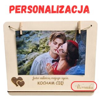 Stojąca ramka na zdjęcie z grawerowaną dedykacją i podpisem. Personalizowana